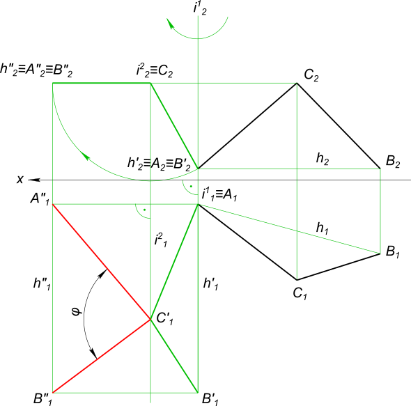 Методом вращения определить угол между прямыми