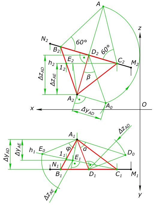 Построение равностороннего треугольника ABC со стороной BC на прямой MN