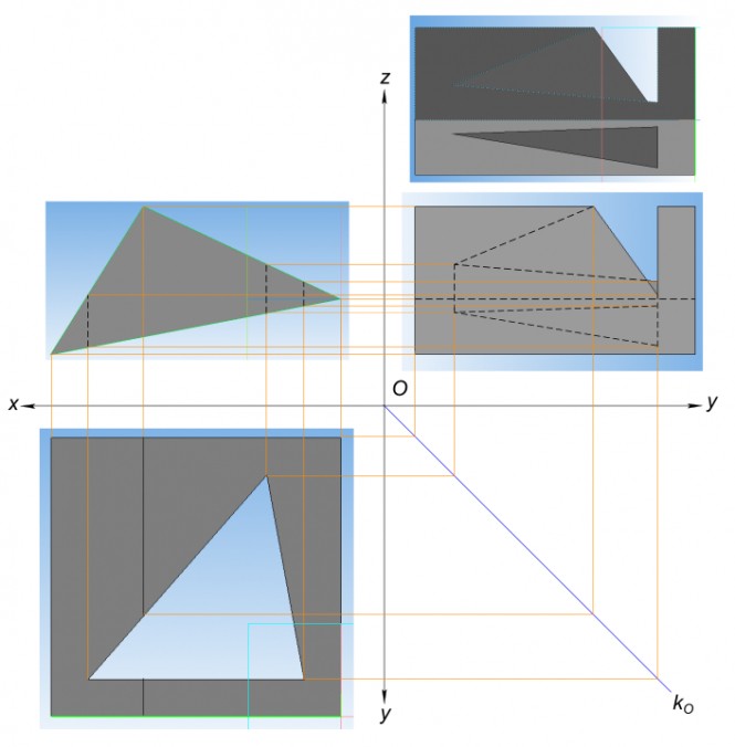 Три изображения многогранника с вырезом