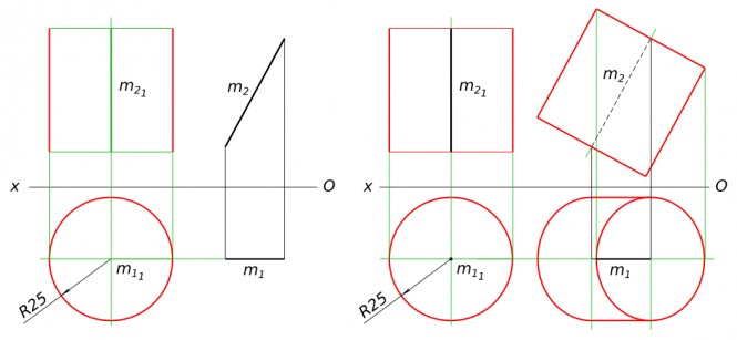 Построение множества точек удаленных на заданную величину r от прямой m