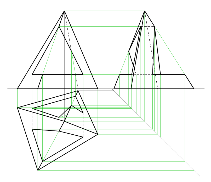 Фигуры с вырезами. Пирамида Начертательная геометрия. Построение аксонометрии пирамиды с вырезом. Начертательная геометрия проекция пирамиды. Пирамида с отверстием Начертательная геометрия.