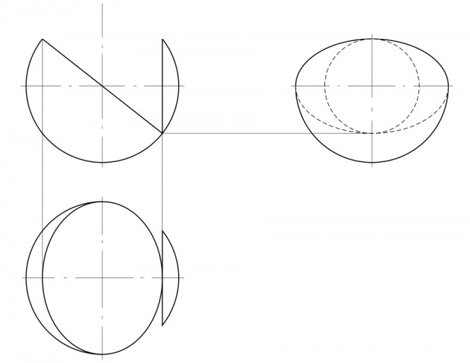 Построить три проекции сферы с вырезом