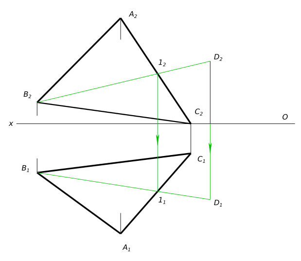 Построить горизонтальную проекцию точки D ,если она принадлежит плоскости треугольника ABC