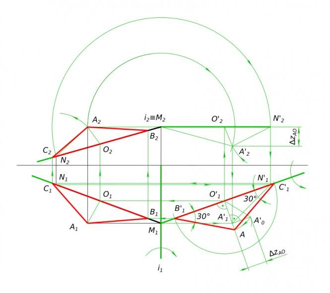 Построить равнобедренный треугольник ABC с основанием BC на прямой MN исходя из условия, что угол при основании равен 30 градусам.