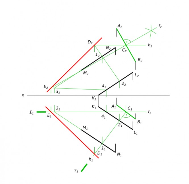 В плоскости α(MN параллельна LK) построить множество точек равноудаленных от двух данных A и B