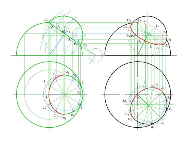 Нахождение линии пересечения геометрических тел с помощью посредника шара