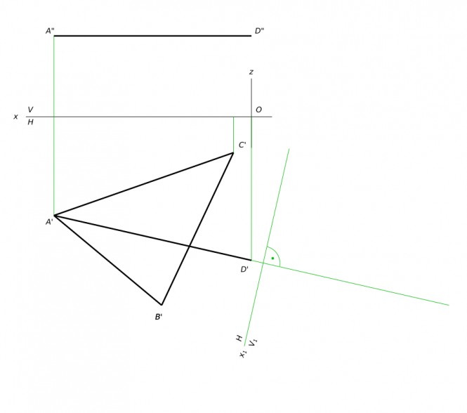 Достроить фронтальную проекцию треугольника АВС, если он наклонен к горизонтальной плоскости проекций под углом 30