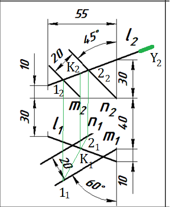 Определение точки пересечения F прямой l и плоскости α