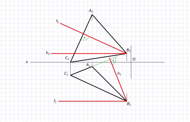 Построить плоскость Г, перпендикулярную к стороне AC плоскости ∆ ABC и проходящую через вершину B плоскости ∆ ABC