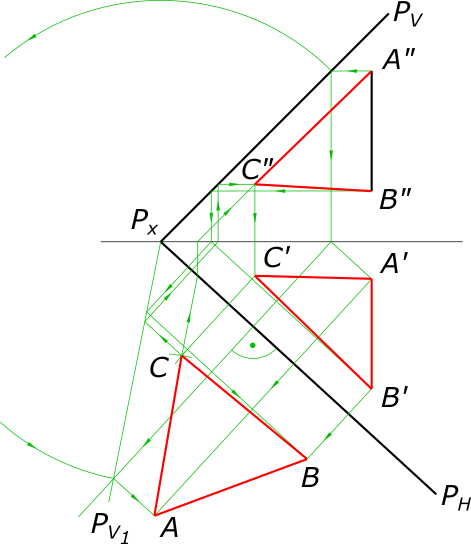 Построить в плоскости P(Pv, Ph) равносторонний треугольник
