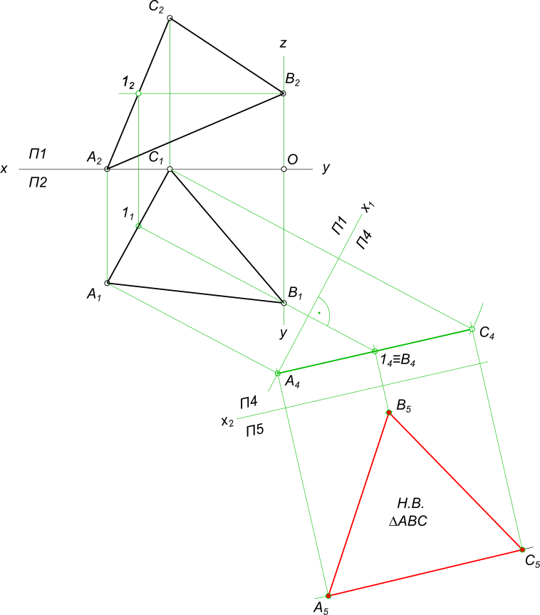 Натуральная величина треугольника Начертательная геометрия. Определить натуральную величину треугольника АВС методом замены. Натуральная величина треугольника методом замены плоскостей. Натуральная величина треугольника на чертеже.